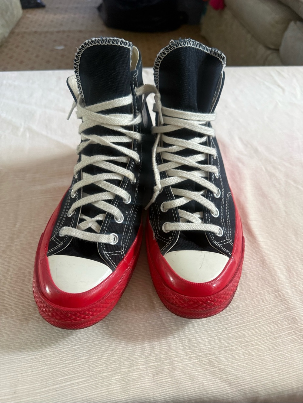 Converse come de garçons High-Top Canvas Sneakers - Black with Red Sole